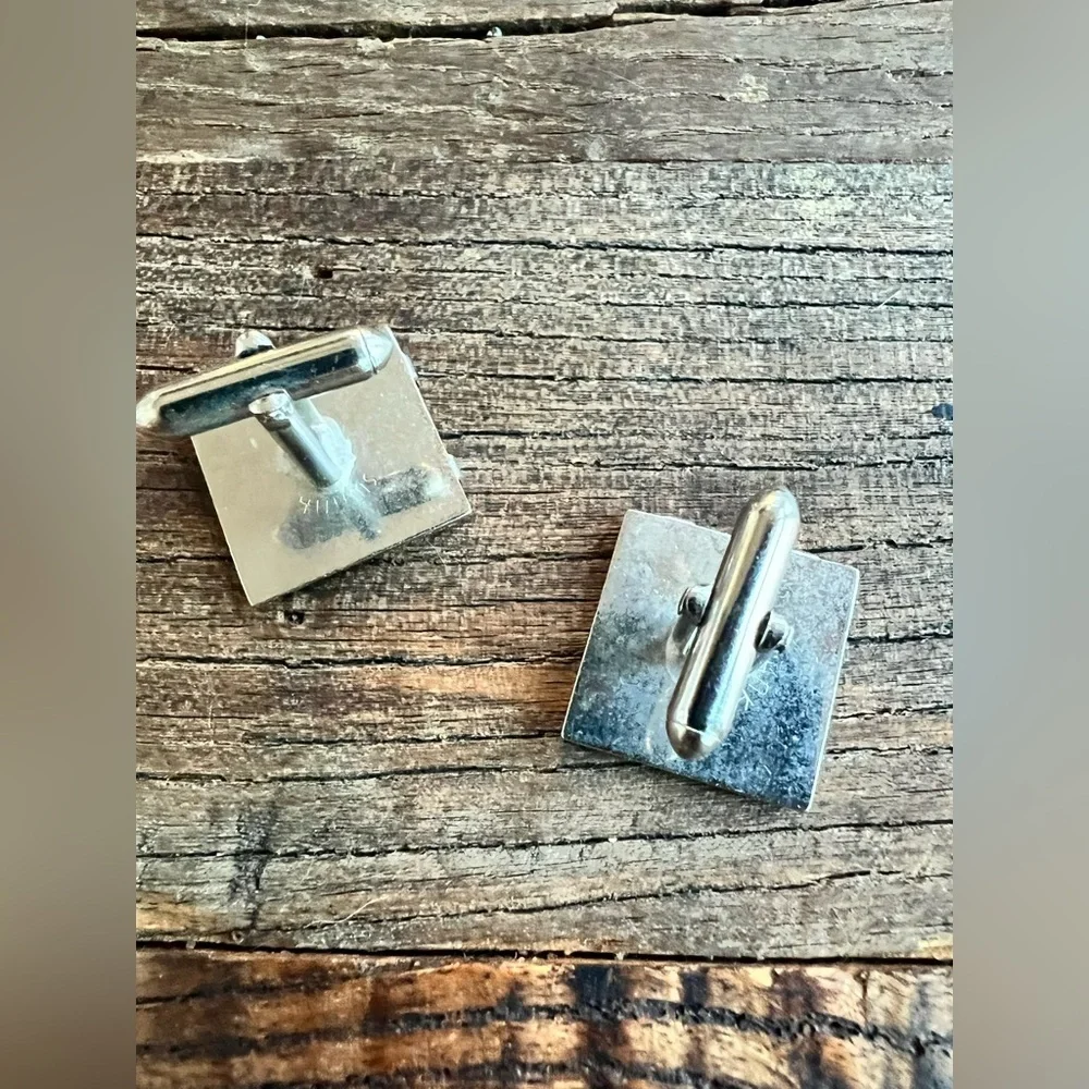 Silver Square Leaf Motif Cufflinks